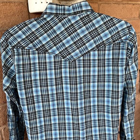 Moonshine Spirit Blue Plaid Western Slim Fit Shirt Pearl Snap Button Mens S - Picture 6 of 10